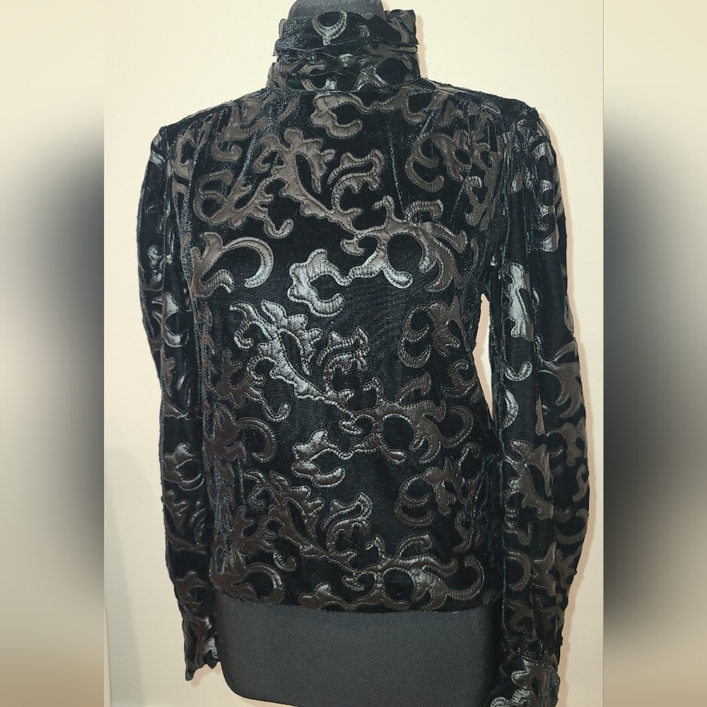 ZARA WOMAN NWT BLACK COMBINATION FAUX LEATHER VELVET BROCADE TOP 4786/288/800